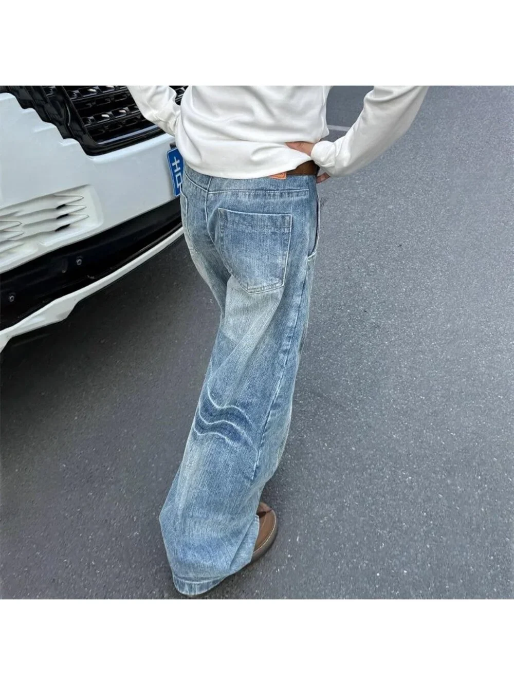 Women's Light Blue Vintage Oversized Jeans Fashion Grunge Causal Straight Leg - Picture 5 of 6